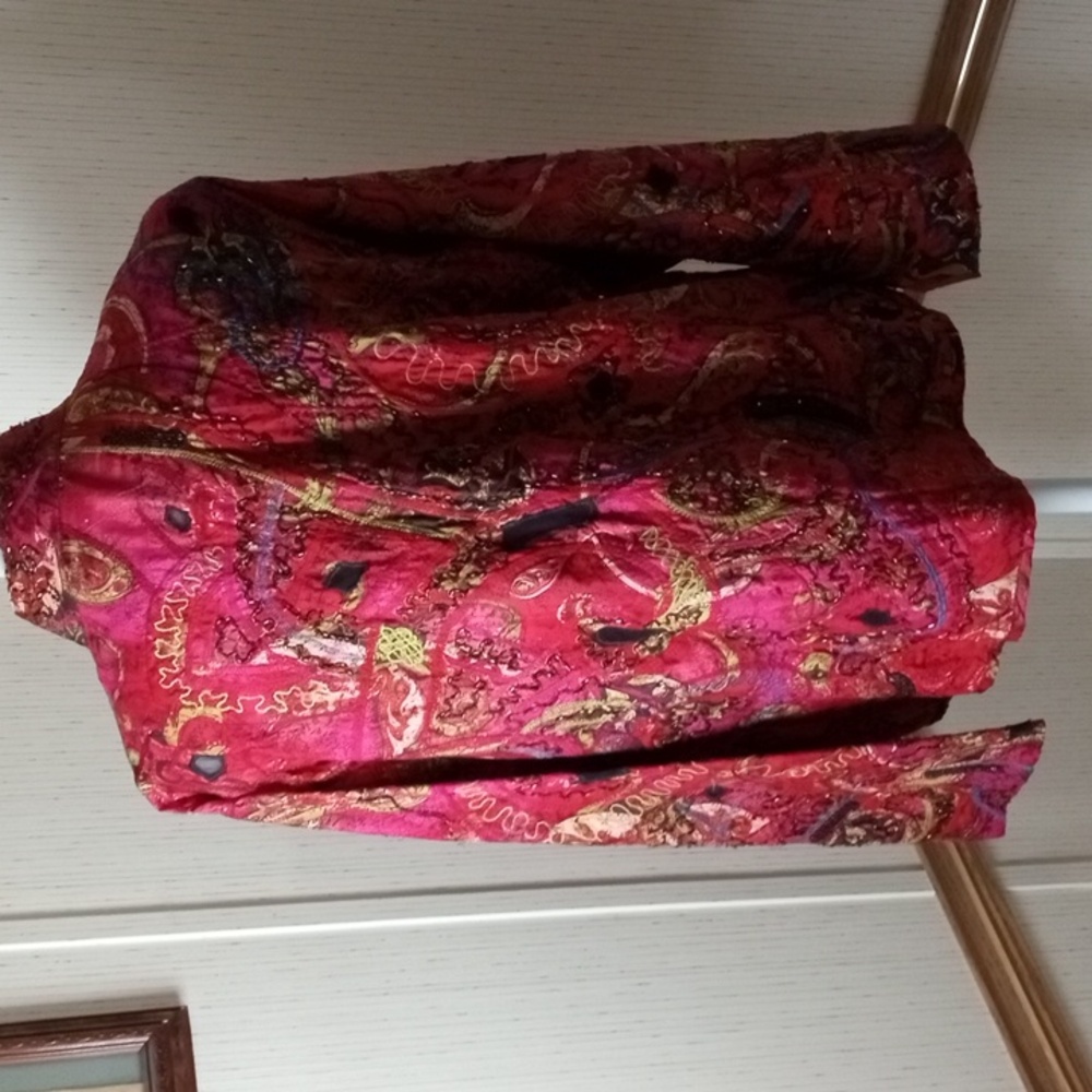 Chico's silk beaded size 2 red and gold jacket.Wearable Art, Silk, Beading, Embr - Picture 8 of 10
